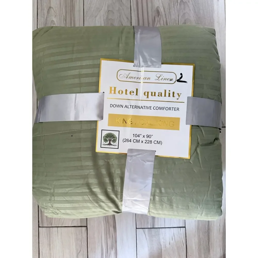 Hotel Quality Down Alternative Comforter 100% Cotton CalKing/King Green New